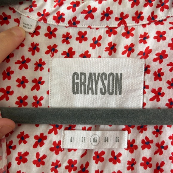 Grayson Cotton White Red Floral Print Button Blouse Top L - Picture 3 of 8